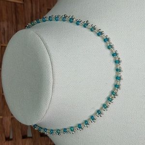 Handcrafted Boho Crochet Necklace Teal and Silver Color by Rust Belt Ra…